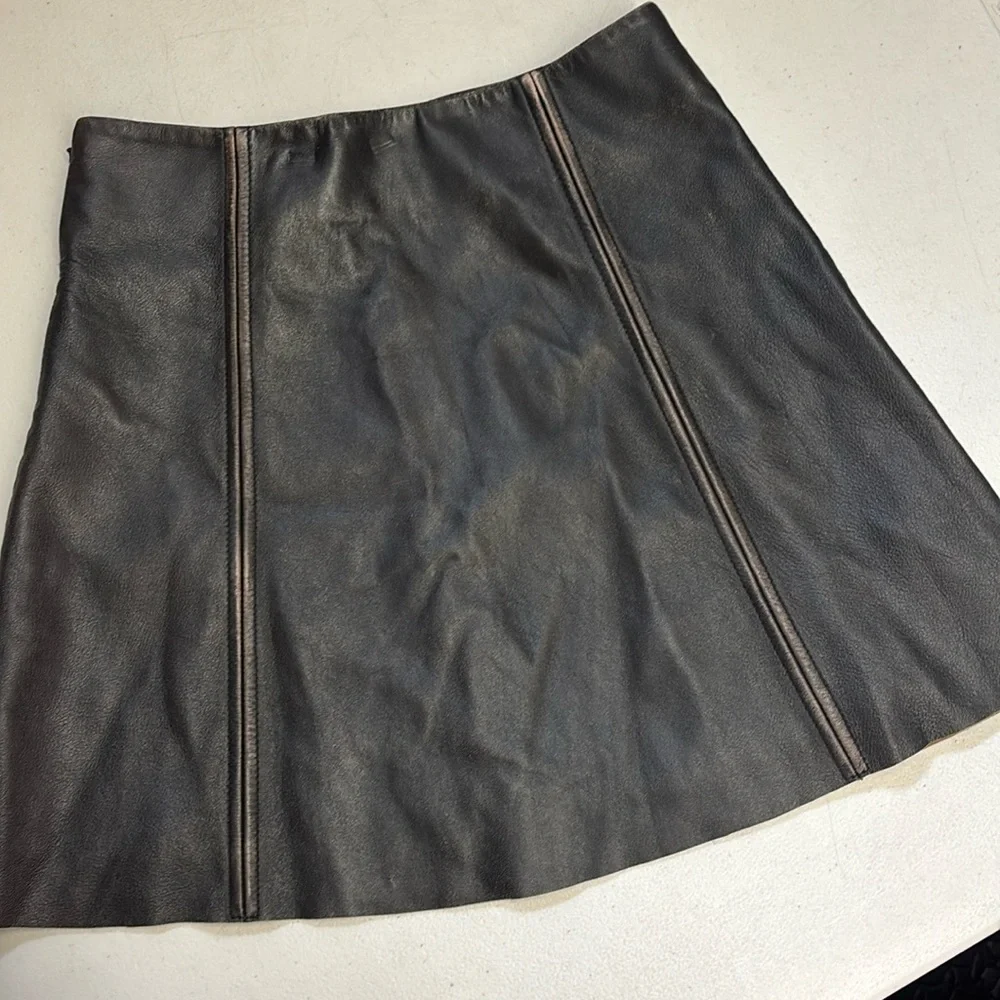 RTR Veda Sz 4 Brown genuine Leather A-Line Mini Skirt Distressed vintage vibe